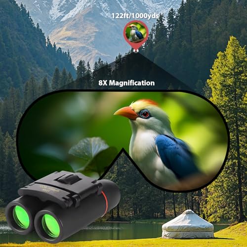 Binoculars for Adults and Kids, High Powered Compact Binoculars | 8×21 Portable Binoculars, for Bird Watching, Cruise Ship, Travel, Concert, Opera, Theater, Hunting Essentials (Black)