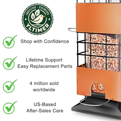 Squirrel Proof Bird Feeder,3.5Lb,4 Ports,Weight Activated,Easy Refill | Weight-Activated Shutoff Blocks Squirrels & Pigeons.Chew-Proof Build For All Weather.Large Capacity,Fast Refilling & Cleaning - color: Brown