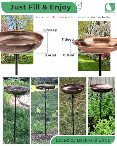 10" Small Metal Bird Bath with Stake, Outdoor Birdbath for Garden | 5-Prong Stake, Adjustable Height, Rust Resistant Finish, Easy Assembly, Shallow Bowl Design, Lawn Patio Decor - size: 10 "diameter, 1.6" depth