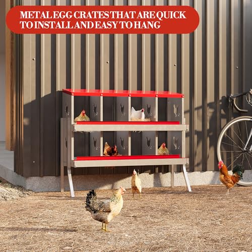 Chicken Nesting Boxes 8 Holes Galvanized Steel Rustproof Egg Laying Box with Egg Collection Systems, Hen Eggs Laying Box, Ventilated/Easy to Install, for Chicken House/Duck House/Hen - color: Red, size: 8 Holes with Legs
