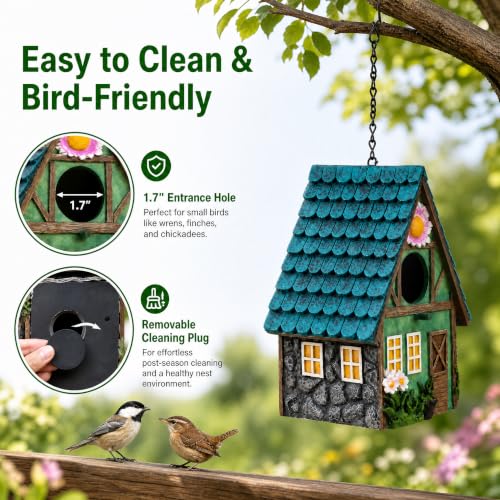 WUWEOT Garden Bird House for Outdoors, Clearance Hanging Bird Nest, Colorful Decorative Cute Resin Birdhouses for Outside Indoors Garden Backyard Decor, Gift for Bird Lovers