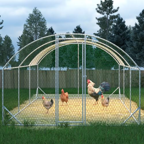 Large Metal Chicken Coop, Dome Walk-in Chicken Run with Waterproof UV-Resistant Cover for Outdoor Yard & Farm, Poultry Cage Pen for Chickens, Ducks & Rabbits, 19.7 FT x 9.8 FT x 6.6 FT, Silver - size: 19.7 FT x 9.8 FT x 6.6 FT