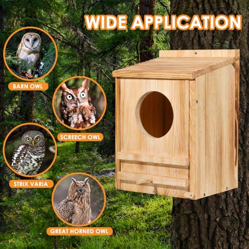 Barn Owl House, Owl Nesting Box for Outside,Wooden Screech Owls Nesting Box | Wooden Screech Owls Nesting Box, Caliber Round Hollow Outdoor Bird's Boxes, Suitable for Wildlife Screech, Barred - size: 15.75''High