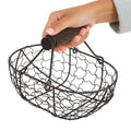 Metal Wire Egg Basket for Gathering Fresh Eggs, 7 inch Rustic Egg Collecting Basket with Wooden Handles, Farmhouse Easter Kitchen Decor, Black Wire (Capacity: 10-12 Eggs)