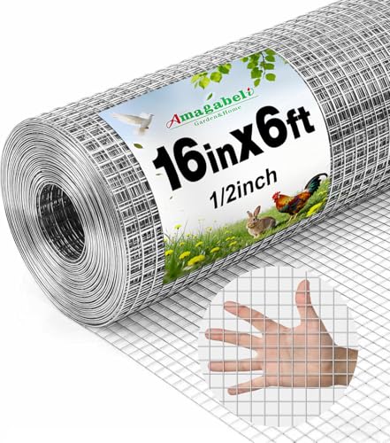 Amagabeli Ture 19 Gauge Hardware Cloth Chicken Wire 1/2 inch 16in x 6ft Double Galvanized Extra Thick Heavy Duty Welded Wire for Chicken Coop Animal Cage Garden Fence Pet Enclosure Window Vent - size: 1/2" 16" x 6'