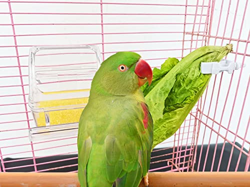 4 Pack Bird Feeders for Cage No Mess Parakeet Food Bowl with Cover Clear Hanging Parrot Water Dispenser Perch Cup Waterer Bird Dishes Seed Cage Cups Slot Replacement Feeder Bowls - color: Clear Bird Cage Bowl Pack of 4