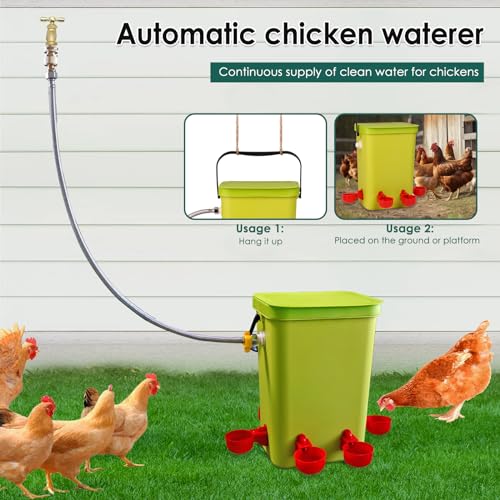 Automatic Chicken Waterer with Float Valve for Poultry | 3.2 Gallon Hanging Poultry Waterer, 6 Water Cups, Large Duck Quail Turkey Goose Chicken Coop Water Dispenser