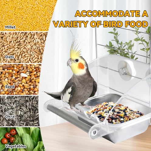 Bird Feeder for Cage,Parakeet Cage Feeder No Mess Bird Dish with Anti-Slip Stand Stainless Steel Parrot Bowl for Small Budgies Finches Canaries Cockatiels Lovebirds - color: 【Grey】