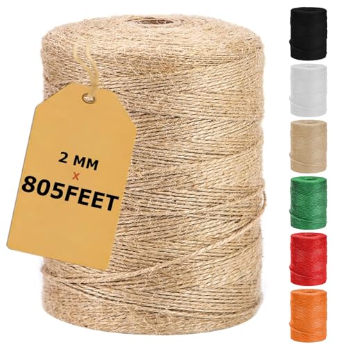 Vanhench 805FT Natural Jute Twine String, Bulk Hemp Jute Rope Cord Twine for Crafts Gardening, Gift Wrapping, Wedding Décor, Packing Material Burlap Ribbon, Christmas Knitting Macrame Decoration - color: Brown, size: 2mm (1/12 In)×805ft (246m)