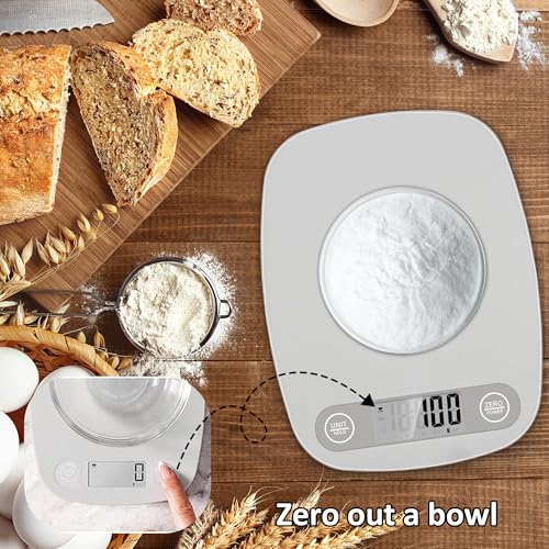 Food Scale Kitchen-Scale 11lb/5kg Food Scale for Kitchen Stainless Steel LCD Display Tare Function (g/oz/ml) for Meal Prep Coffee (Batteries Included) Grey - color: Grey