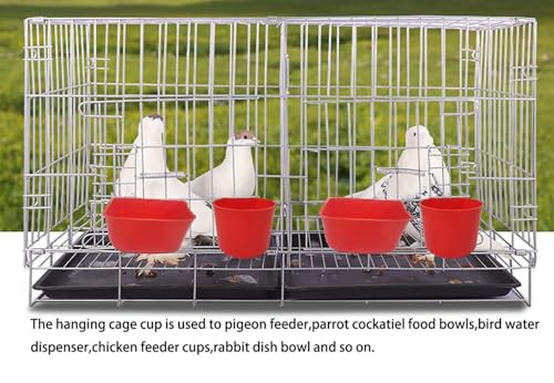 Cage Cups Birds Feeders Seed Bowl Chicken Feeding Watering Dish Rabbit Water Food Hanging Wire Cages Box 16oz Coop Cups for Pet Parrot Parakeet Gamefowl Poultry Pigeon - size: 5PCS Large Red