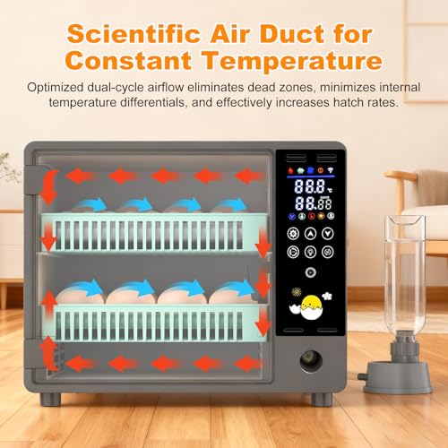 24 Egg Incubator Auto Turner Water Control Adjustable Tray Candler | Auto Temp Humidity Control, Built-in Egg Candler Light, Fits Chicken Duck Quail Pigeon Eggs, High Hatching Rate