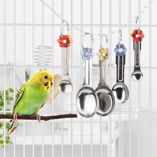 Hypeety Stainless Steel Bird Bell Toys Heavy Duty Hanging Bell Toy for Cage | Rustproof, durable, safe for metal cage, easy-hanging, with 5 spoons, for cockatoo/macaw/african grey/large parrots and birds - color: 5 Spoons