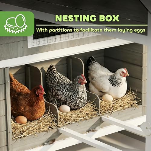 PawHut 137" Chicken Coop with Extra Large Run, for 4-6 Chickens, Dark Gray | Hen House, Wooden Rabbit Hutch Poultry Bunny Cage, Nesting Box, Waterproof Roof, for Backyard - color: Dark Gray