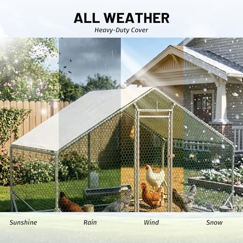 Metal Chicken Coop 10x6.6x6.56ft Walk-in Poultry Cage for 5-10 Chickens Chicken Run Hen Rabbit Duck House with Waterproof Cover for Outdoor Farm Use - size: 79.2"L x 120.0"W x 78.7"H