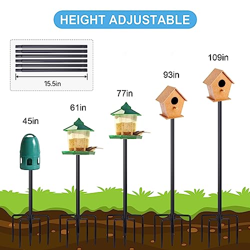 Bird Feeder Pole for Outdoor, 1 Pack 109 Inch Bird House Pole for Outside Heavy Duty, Adjustable Feeder Stand for Smart Wild Birds Watching - size: 109 Inch