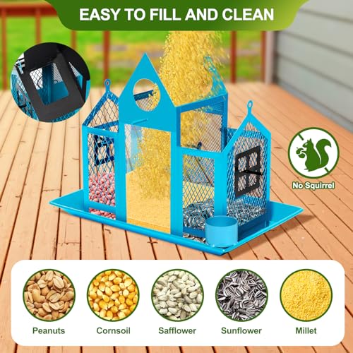 Solar Bird Feeders for Outdoors Hanging, Bird Houses for Outside | Blue,Wild Metal Bird Feeder,7LBS Large Capacity with Water Cup,Squirrel Proof Cardinal Bird feeder,Gift for Bird Lovers - color: Blue