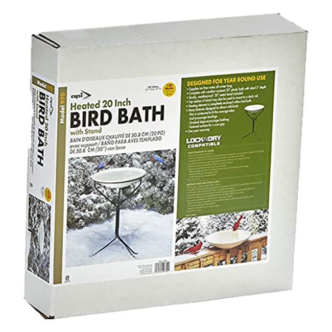 BestNest Heated Bird Bath with Metal Stand and 25' Lock-N-Dry Cord – 20" Diameter, Thermostatically Controlled Heater for Winter Use, Outdoor Bird Bath with Safe Power Connection