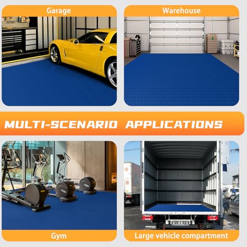 2.5mm Thickened 5Ft x 7.5Ft Garage Floor Mat Rubber Flooring Roll, Blue | 37.5sqft Diamond Plate PVC Rubber & Vinyl Flooring Roll, Non-Slip Floor Protector Mat for Garage Warehouse Basement Trailer - size: 5Ft x 7.5Ft--Blue