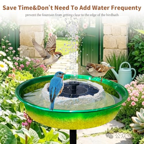 Solar Fountain for Bird Bath with Solar Panel Upgraded Faux Granite Rock Water Pump with 6 Nozzles for Birdbath Outdoor Garden Pond Pool Fish Tank Attracts Birds Energy-Efficient Backyard Decor Beige