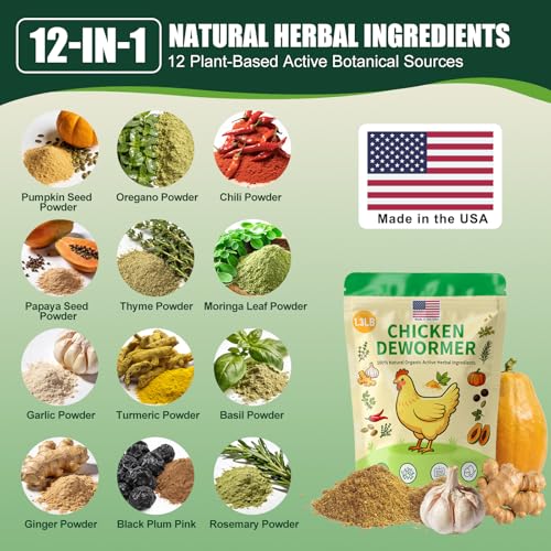 Natural Chicken De-Wormer Powder (1.3 LB) | Herbal Poultry Feed Additive with Chili for Laying Hens & Backyard Chickens | Egg-Safe for All Ages | Made in USA