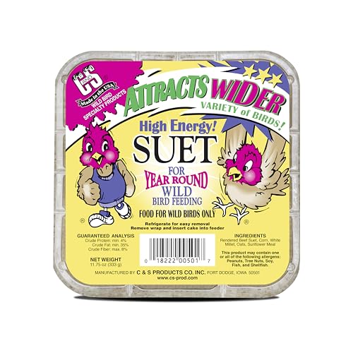 C&S High Energy Suet Treat, Suet Cakes for Wild Birds, Pack of 8 | Suet cakes for woodpeckers, made with real insects, use in a suet feeder year-round - style: High Energy, 8 Pack