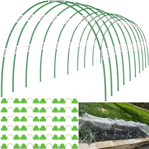 60pcs Garden Hoops for Raised Beds Wide, 8ft Greenhouse Hoops Grow Tunnel for Row Cover Netting, Adjustable Fiberglass Rust-Free Garden Bed Plant Hoops Support DIY Frame Stake for Outdoor, 40pcs Clips - size: 60PCS