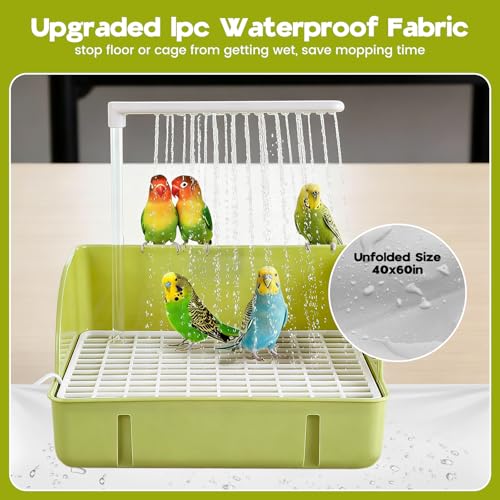 Automatic Bird Bath, Parrots Bath Shower with USB Pump with Regulating Water Valve, Parrot Bathtub , Large Bird Fountain, Filter Sponges & Circulating Water, for African Grey, Cockatiel, Conure(Green)
