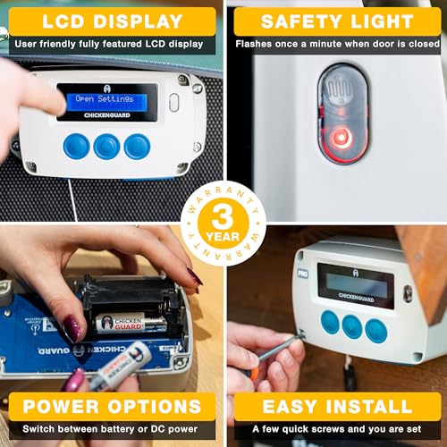 ChickenGuard Automatic Chicken Coop Door Opener, Power by Solar/Batteries/Electric. Strong Motor Lifts 2kg; Timer/Light Sensing; Motor Units only or Combination Kits (PRO + Door + Batteries) - size: PRO + Door + Batteries