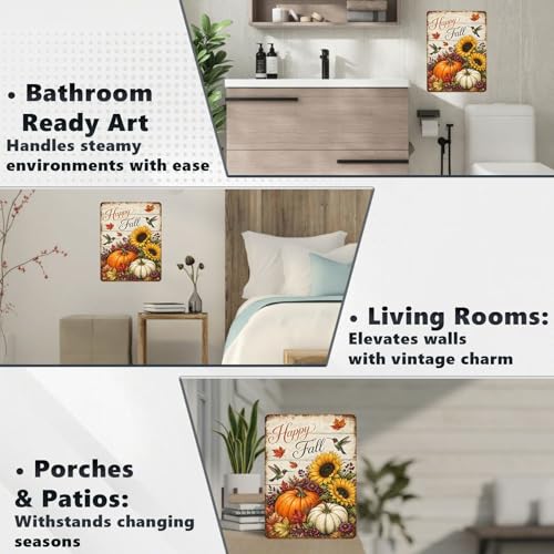 Happy Fall Hummingbird Sunflower Pumpkin Tin Sign Vintage Autumn Wall Decor for Kitchen Dining Room Living Room Porch Entryway and Farmhouse Home Decor 16 * 12In - color: Vintage Thanksgiving Tin Sign 15, size: 30X40cm(12*16in)