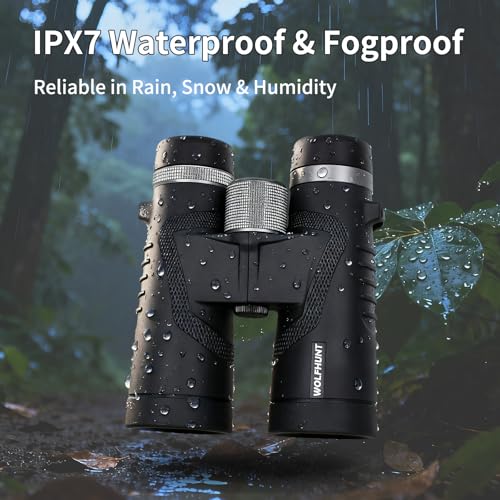 WOLFHUNT 12x42 10x42 Optics Binoculars, IPX7 High Power Bino, BAK-4 Prism FMC Lens, Waterproof, Nitrogen-Filled Fogproof Binoculars for Bird Watching, Hunting, Travel (Black, 10x) - color: Black, size: 10x
