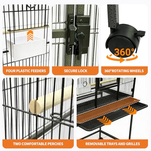 Large Bird Cage, 62" H Birdcage with Detachable Storage Shelf for Parakeets Parrots Conures Lovebird Cockatie, Black - color: Black, size: 77.0"L x 11.0"W x 94.5"H
