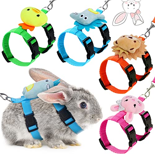 Tondiamo 4 Pcs Adjustable Bunny Harness and Leash Set for Small Pet,Animal | Cute Vest Harnesses, for Rabbits Ferrets Guinea Pig Kitten Puppy, Small Pet Supply, Adjustable Straps, Animal Design - color: Animals