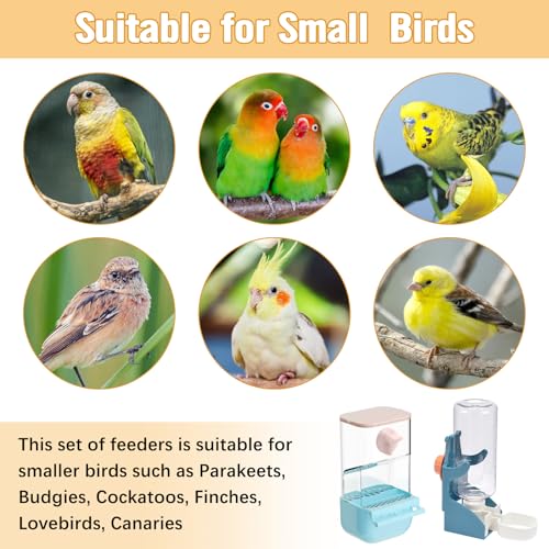 BNOSDM Automatic Bird Feeder Water Dispenser Set No Mess Bird Cage Feeders Parrot Cage Accessories Transparent Seed Food Container with Perch for Finches Parakeets Budgies Lovebirds Canaries (Blue) - color: Blue