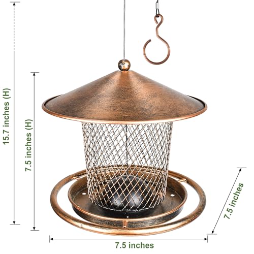 Bird Feeder, Weatherproof Wild Bird Feeders for Outdoors | Birds Feeding Station Metal Round Roof Birdfeeder for Garden Yard Outside Hanging Decor