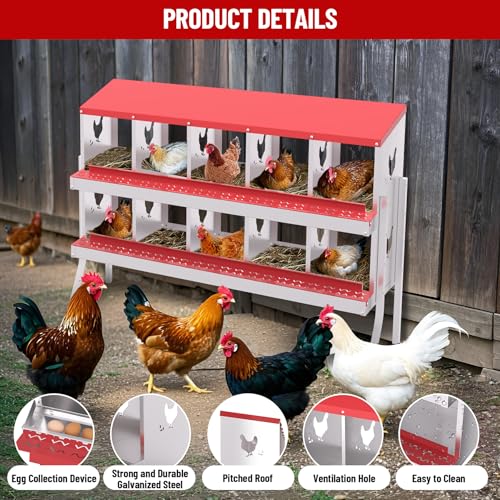 GarveeLife 10 Compartment Chicken Nesting Box with Metal Legs, Nesting Boxes for Chickens, Metal Chicken Laying Boxes with Perch, Secure Lid, Versatile Wall Mount or Free Standing for Hens, Red - color: red, size: 10 grids with legs