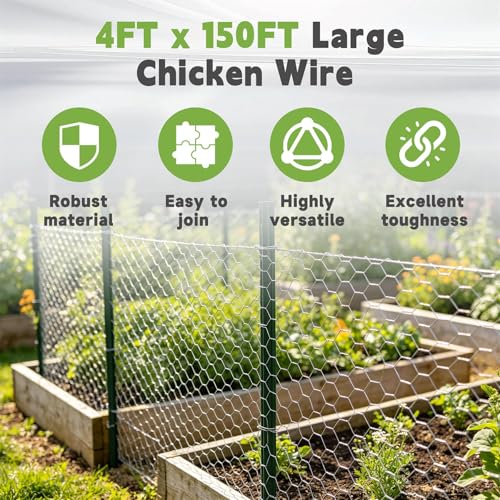 4FTx150FT Chicken Wire Netting, Galvanized Wire, Hexagonal Fencing | 2inch Mesh 20Gague 0.9mm Diameter for Poultry Garden Fence Barrier, Chicken Wire Fencing - size: 4FTx150FT