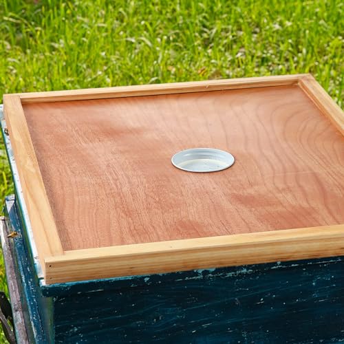 Colingmill 2 Pack Bee Hive Inner Cover and Bee Entrance Feeders for 10 Frame Hive Box Cover with Feeding Hole Insulation Ventilation Inner Cover Perforated for Beekeeping Supplies