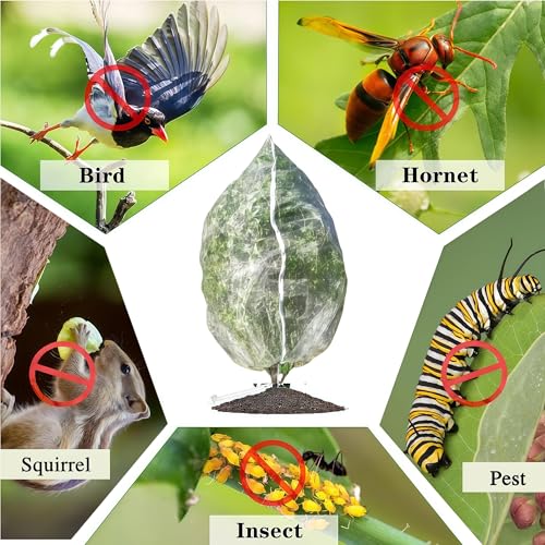 Drawstring & Zipper 2 Pack 8x8 FT Fruit Tree Netting Cover - Easy Install - Reusable Bird Netting for Blueberry Bushes/Apple/Pear/Tomato Tree, Anti-Cicada/Deer/Squirrel,Big Size Plant Protection Net - size: 8×8FT