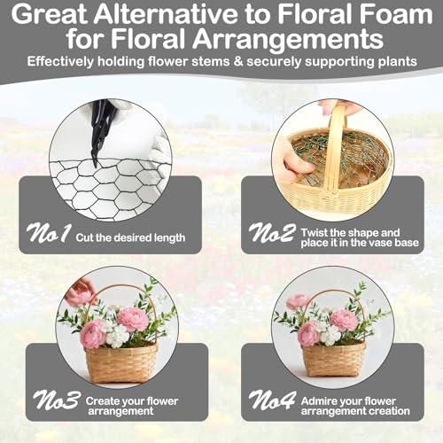 Chicken Wire 4in x 118in with a Pair of Gloves，1 Wire Cutter，50 Pcs Cable Zip Ties, Floral Chicken Wire Mesh 0.8mm Hexagonal Galvanized PVC Coated Garden Netting Fence for Craft Poultry Garden - size: 4in x 118in