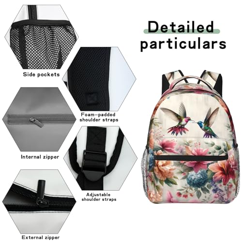 Floral Hummingbird Casual Backpack, Lightweight Laptop Bag Daypack, Colorful Bird Flower Backpacks for Women Men Teens Students, Vintage Polyester Bookbag Gifts for School Work Travel Hiking - color: Hummingbird 01