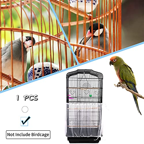 Daoeny Universal Bird Cage Cover, Adjustable Parrot Nylon Airy Soft Mesh Net, Seed Feather Catcher, Birdcage Cover Skirt Sheer Guard for Parakeet Macaw Round Square Cages (White) - color: White