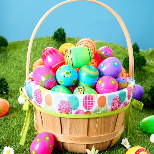 JOYIN 100 Pcs Plastic Printed Bright Easter Eggs 2.3" Tall for Easter Hunt, Basket Stuffers Fillers, Classroom Prize Supplies, Filling Treats and Party Favor