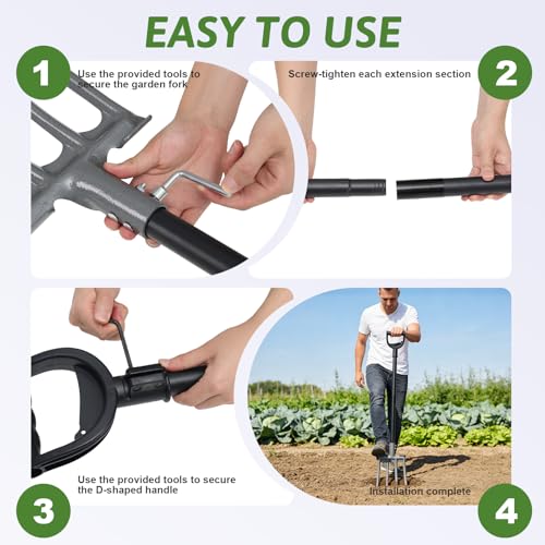Gardening Pitchfork, 4-Tine Garden Fork 47” Heavy Duty Digging Manure Forks for Mulch Spreading Loosening Hay Potato Digging Composting Transplanting Aeration Farm Garden