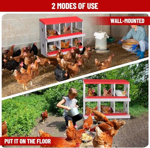 TrailBlaze Chicken Nesting Box 6 Compartments Laying Boxes, Metal Chicken Egg Laying Box with Rollout Egg Collection, Large Vented Holes Chicken Coop for Chickens, Hens (Red) - color: red, size: 6 holes