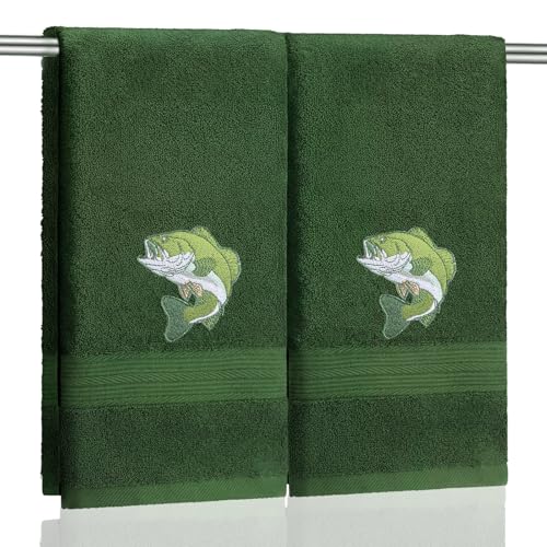 SmoothNovelty 2 Pcs Fishing Hand Towels for Bathroom Decor 14x29 Inch | Embroidered Bathroom Hand Towels, 100% Cotton, Soft Absorbent, Spring Summer Bathroom Kitchen Decor - style: Fishing Hunting