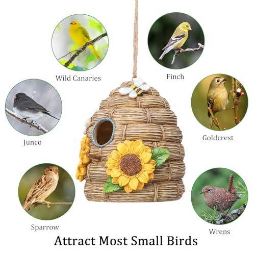 Yinns Resin Bird House for Outside, Decorative Bird Houses for Garden Decor | Birdhouses for Outdoors Bird Nesting, Decorative Sunflower Thatch WaterProof Bird Houses for Yard Garden Decor - color: C-Sunflower Thatch