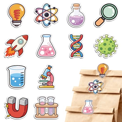 MAYJOYDIY 24Pcs 12 Styles Science Acrylic Bag Clips Light Bulb Bag Sealer Sealing Closures Magnifying Glass Microscope Acrylic Chip Clips Funny Home Office Holders for Bread Snack Storage Desk Decor - style: Science