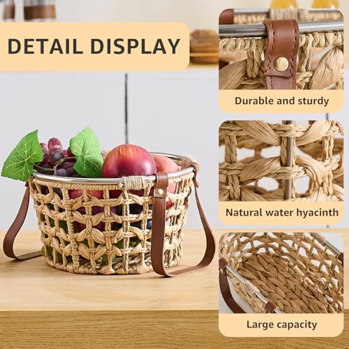 Farmhouse Wicker Egg Basket for Collecting Fresh Eggs, Round Storage Basket with Handle, Brown, Sea Grass - color: Round-Water Hyacinth