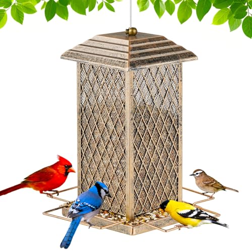 Bird Feeder, Heavy Duty Metal Bird Feeders for Outdoor Hanging | 3LB Large Capacity, 4 Perches, Wild Birdfeeder, Sturdy, Easy to Fill, For Outside Garden Yard - color: Small, 3 lbs